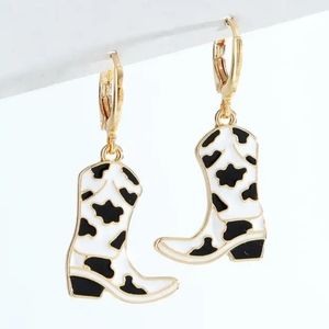 Cow print boot earrings